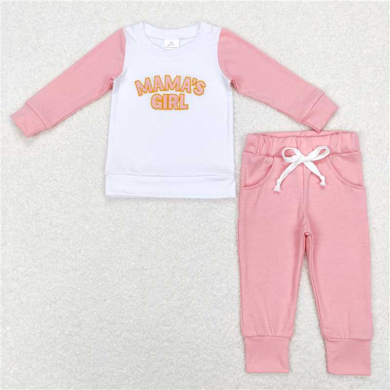 RTS NO MOQ(In Stock) GLP1075 Baby girl Toddler embroidery MAMA Shirts Pants Clothes Sets