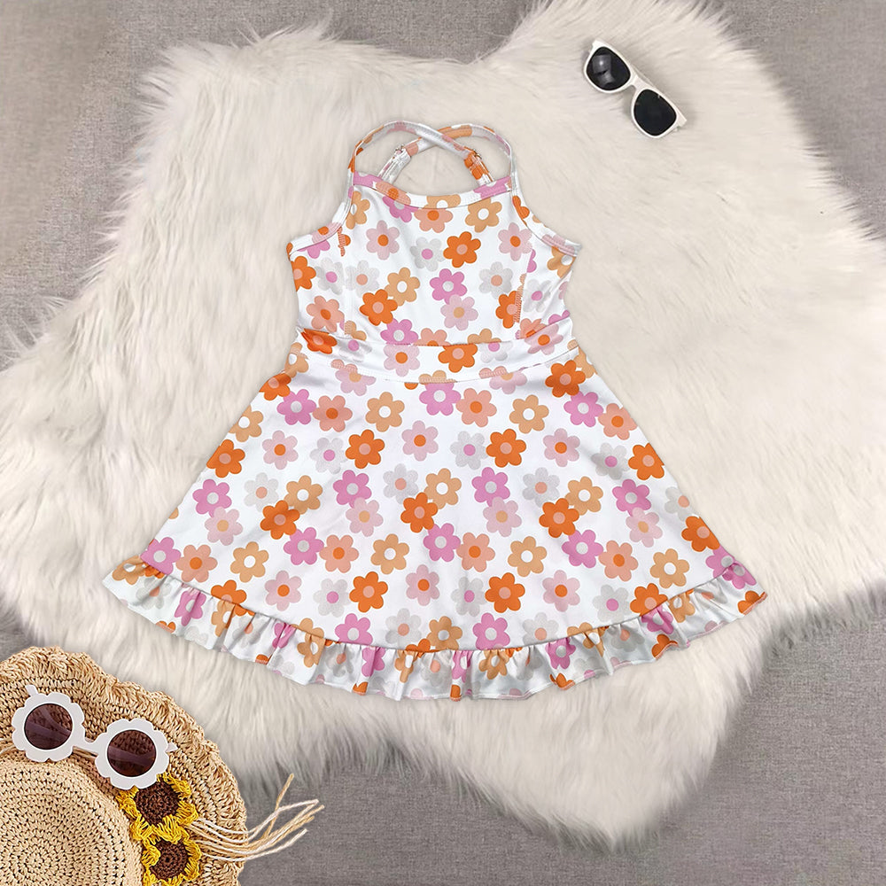 RTS NO MOQ baby girl clothes yoga floral suspender skirt sets