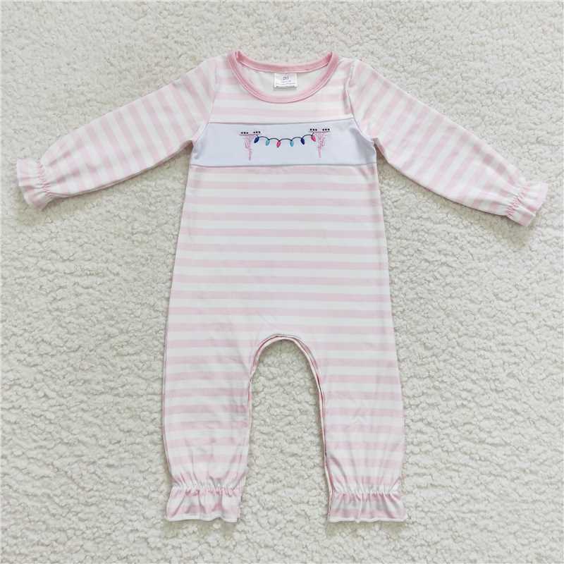 RTS NO MOQ(In Stock) LR0582 Baby Girl clothes long sleeve bodysuit with embroidered