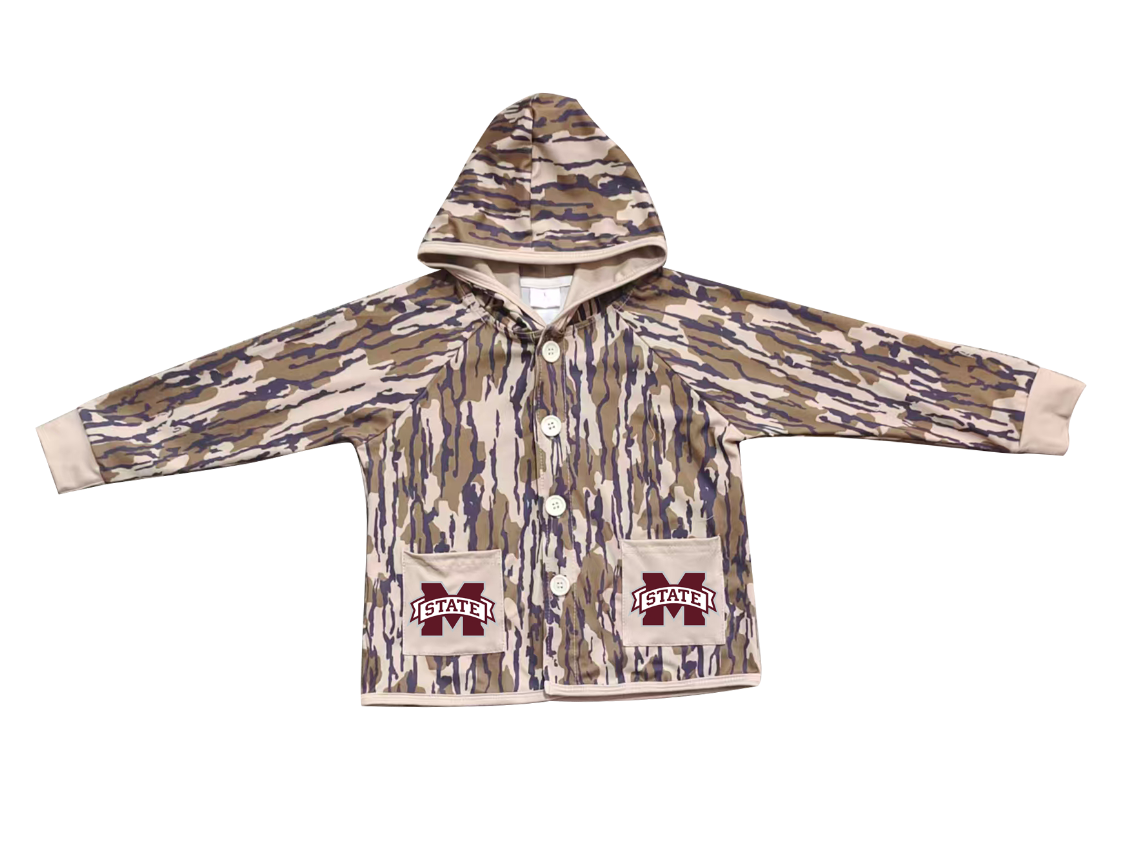 Custom moq 5 mix size milk silk baby boys clothes team summer camouflage button hooded long sleeve top-25.11.25