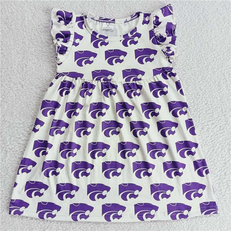 Purple Patterned White Flying Sleeve dress 紫色图案白色飞袖裙