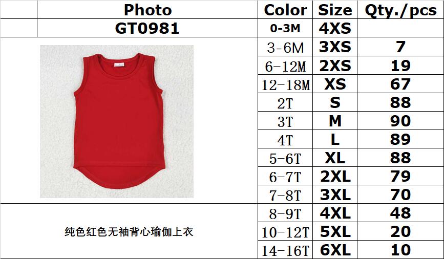 RTS NO MOQ GT0981 Pure red sleeveless yoga vest top