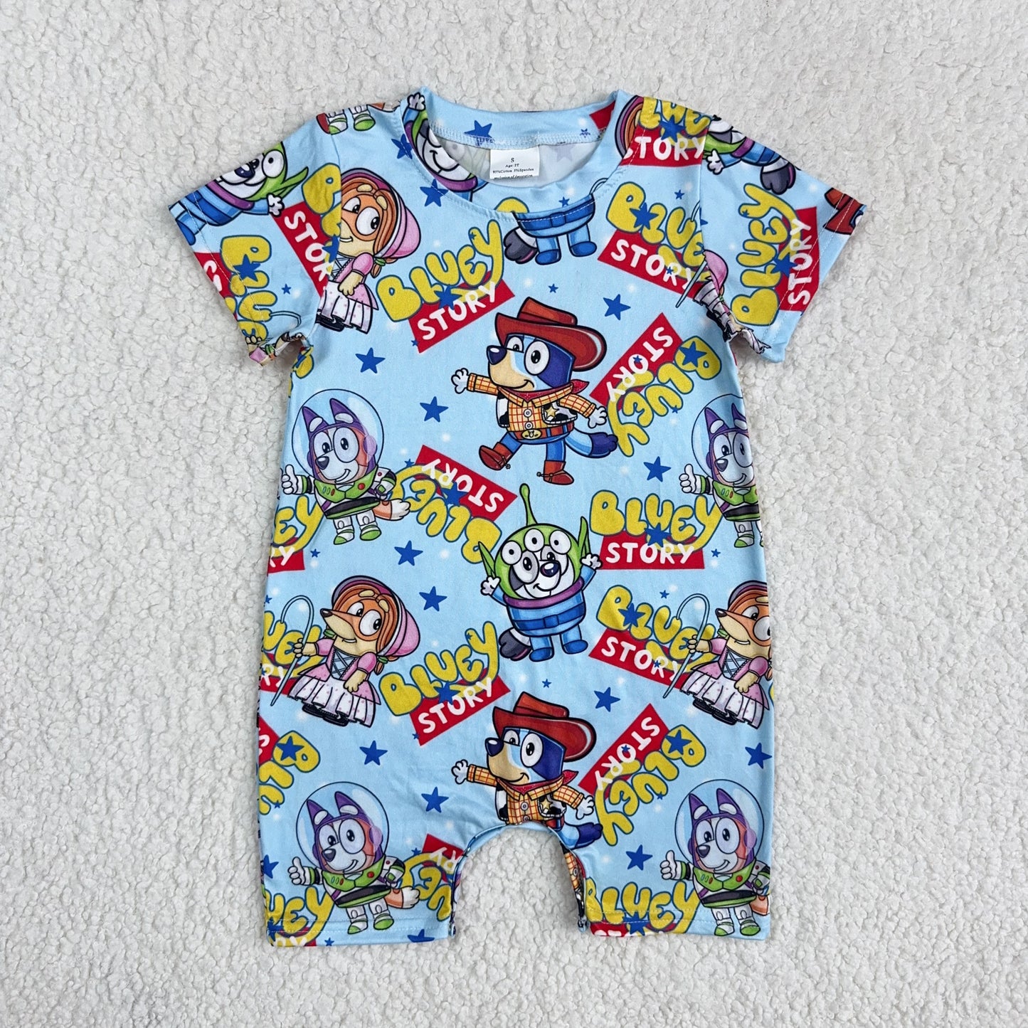 RTS SALES NO MOQ4.19 STORY蓝色星星布鲁伊蓝底连体衣STORY Blue Star Bluey Blue Bodysuit