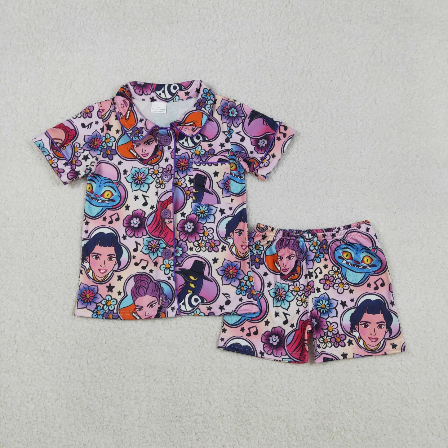 RTS NO MOQ(In Stock) Kpop floral music cartoon purple short-sleeved shorts pajama set
