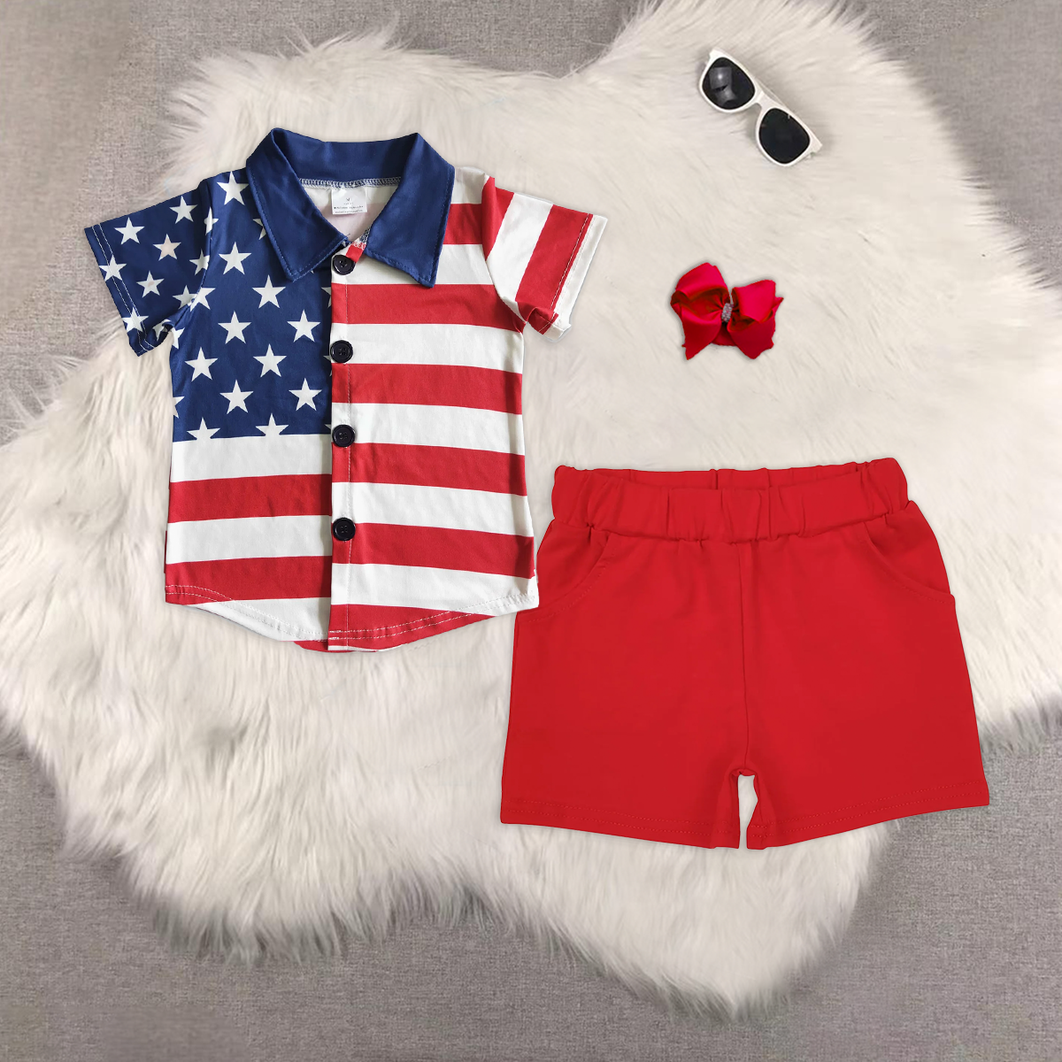 rts no moq B17-19+SS0270 baby boy clothes striped short-sleeved top red shorts sets