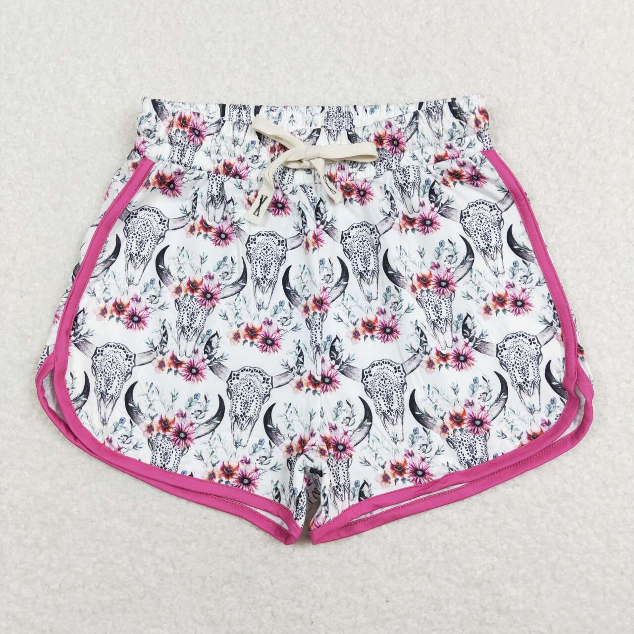 RTS NO MOQ Adults women and Baby Girls Floral Rose Pink Yoga Shorts
