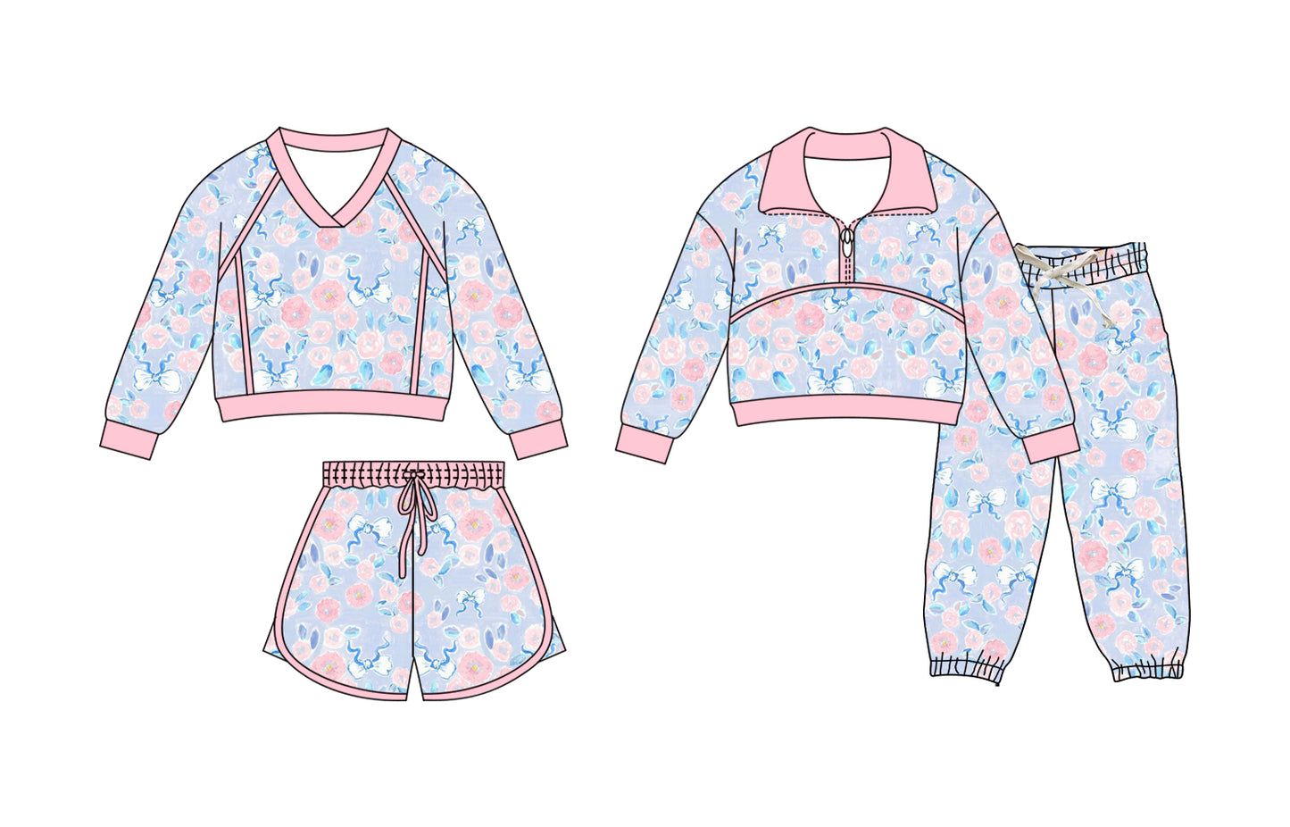 25.11.29 custom each style moq 5 eta 6-8week Sibling Sisters bow floral baby girl long sleeve pants sets and skirts sets match family design
