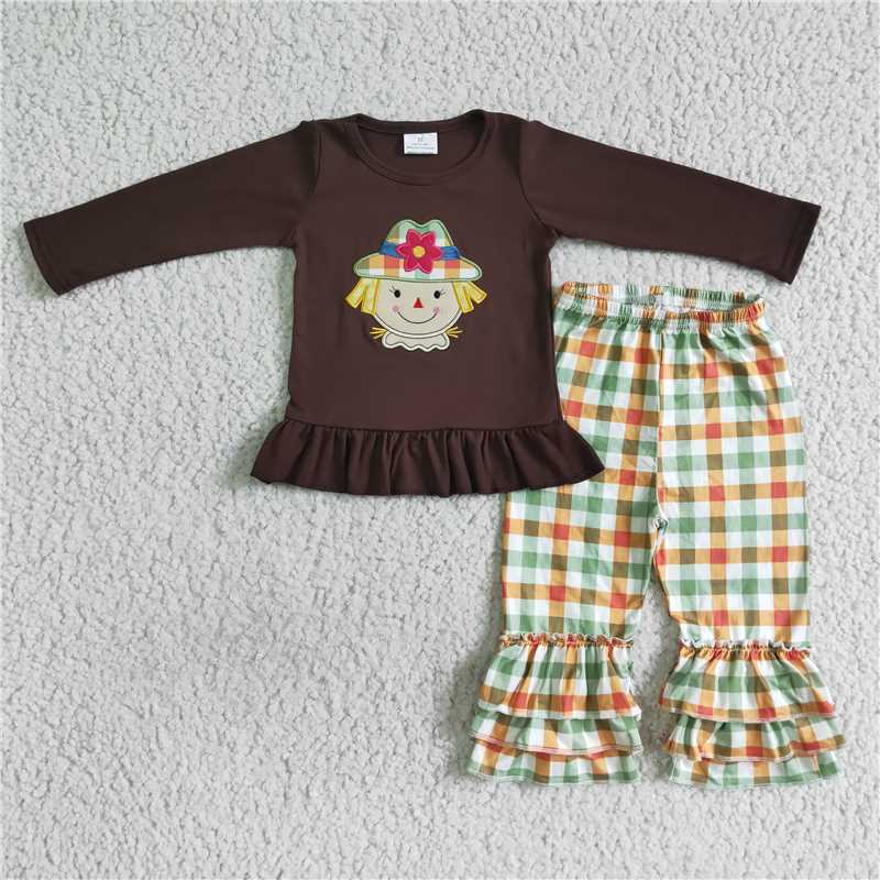 RTS NO MOQ(In Stock) GLP0058 Baby girl Toddler embroidery Shirts Pants Clothes Sets