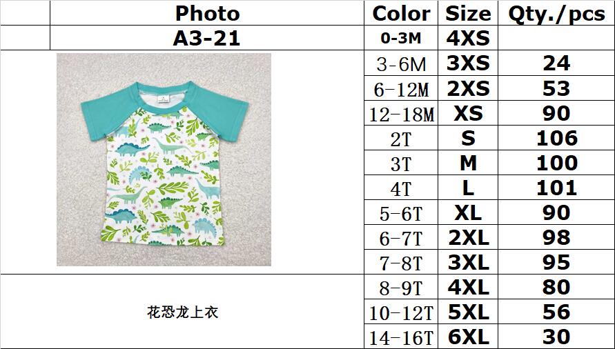 RTS NO MOQ A3-21 Flower Dinosaur Top
