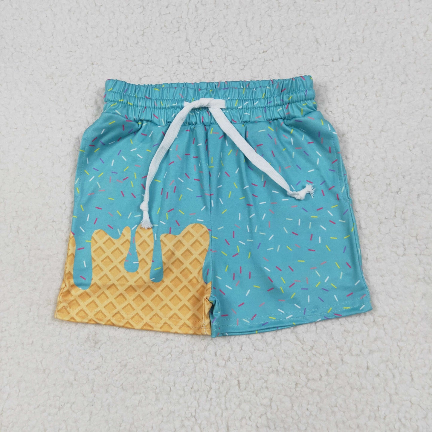 RTS NO MOQ(In Stock) SS0623 Waffle Ice Cream Green Pocket Shorts