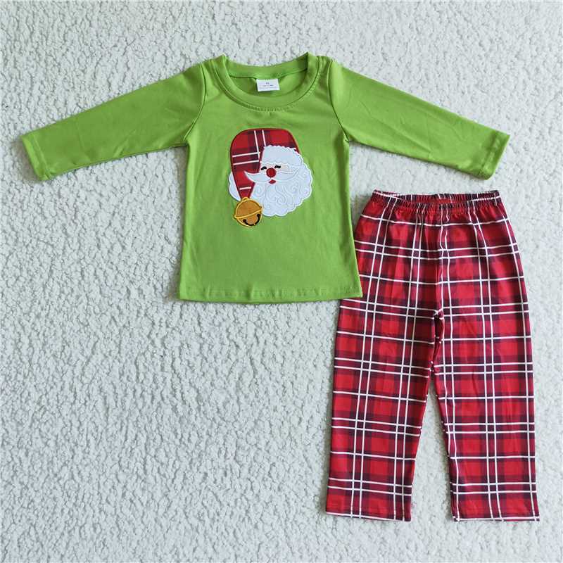 RTS NO MOQ(In Stock) BLP0034 Embroidered Christmas Long Sleeve Pants Set