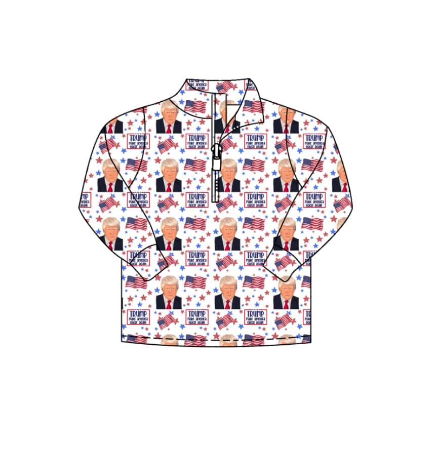 custom moq 3 eta 6-8weeks baby boys clothes Trump red button-down pullover