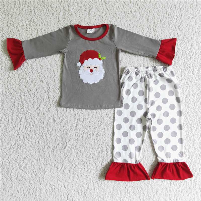 RTS NO MOQ(In Stock) 6 A24-14 Embroidered Christmas Long Sleeve Pants Set