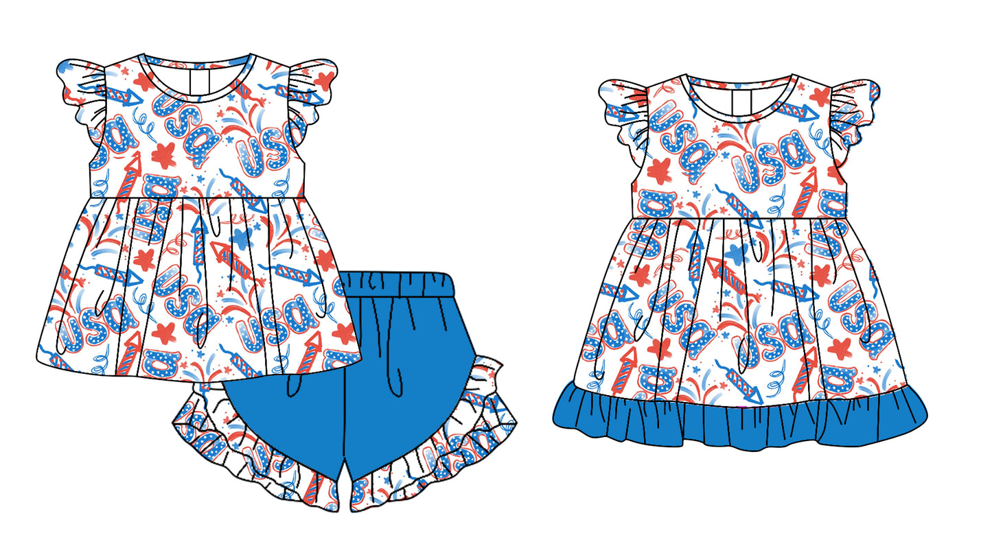 25.11.21 custom each style moq 5 eta 6-8week Sibling Sister USA baby girl short sleeve shorts sets and dress match design