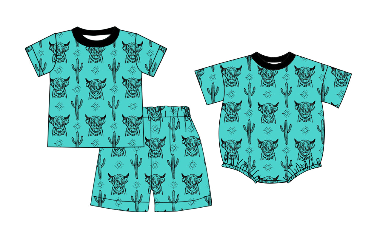 26.1.5 custom each style moq 5 eta 6-8week Sibling Sister catcus baby boy short sleeve shorts sets and romper match design