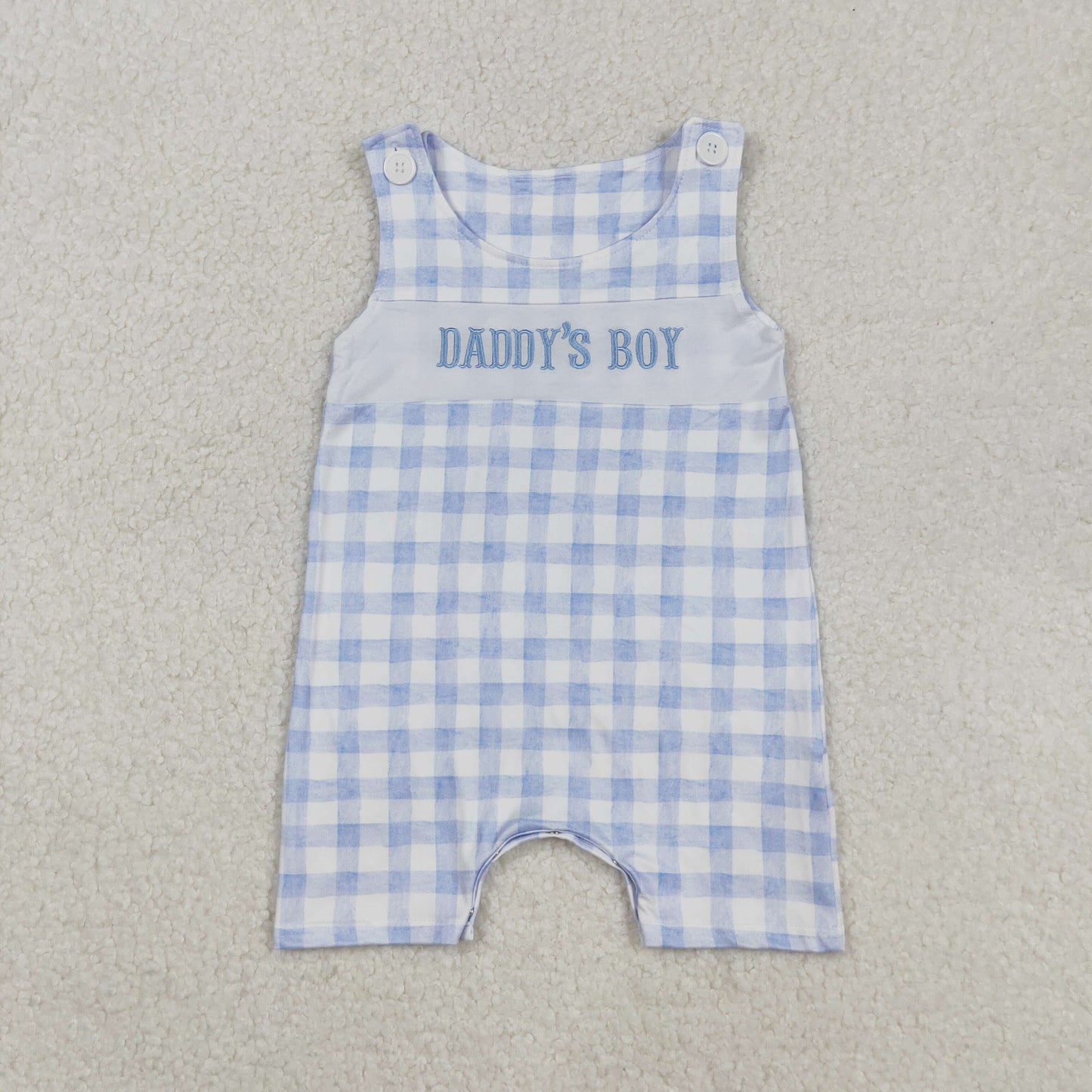 RTS NO MOQ(In Stock) SR2945 Embroidered Daddy's Boy Blue Plaid Sleeveless Bodysuit