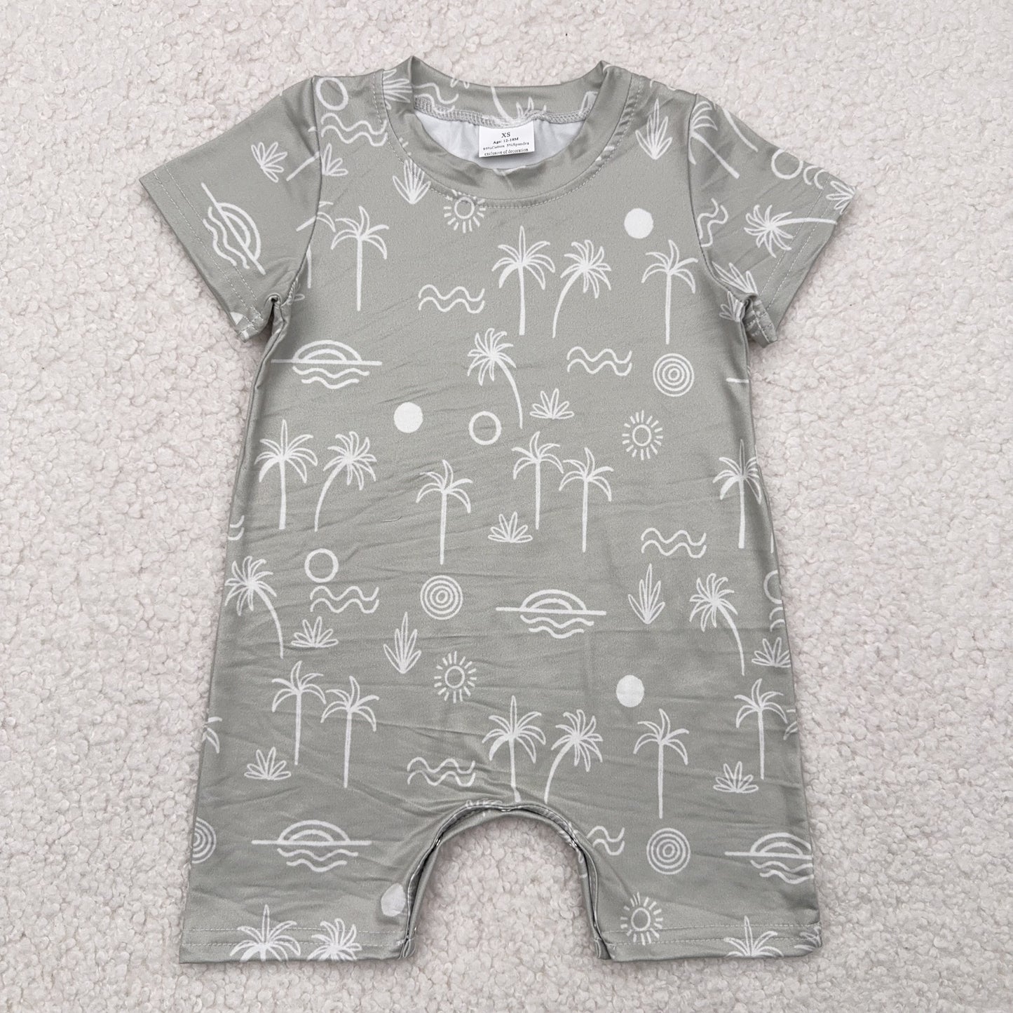 RTS SALES NO MOQ4.19 椰子树小草落日波浪线豆绿色连体衣Coconut tree grass sunset wave line bean green jumpsuit