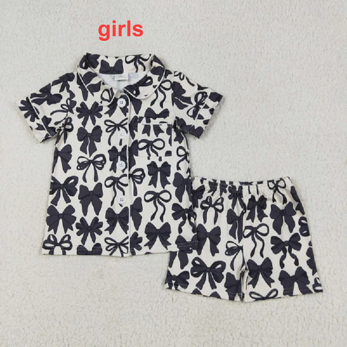 RTS NO MOQ Sibling baby Girls Adult clothes bow Short Sleeve Shorts Pajama Set & kids shorts sets