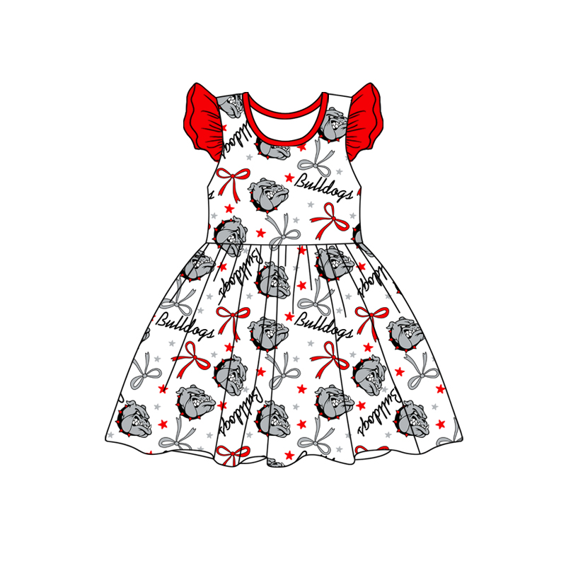 custom moq 3 eta 6-7weeks baby girls clothes bow red flying Sleeves Dress