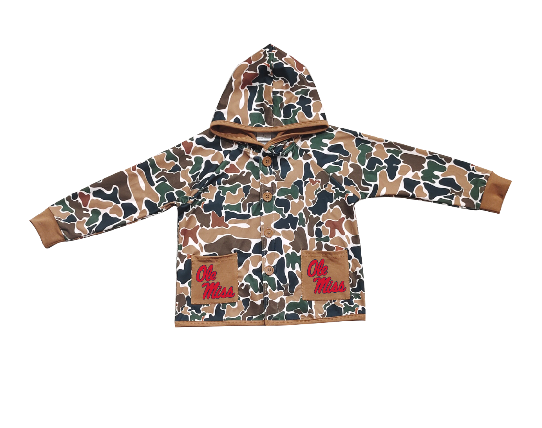 Custom moq 5 mix size milk silk baby boys clothes team summer camouflage button hooded long sleeve top-25.11.25