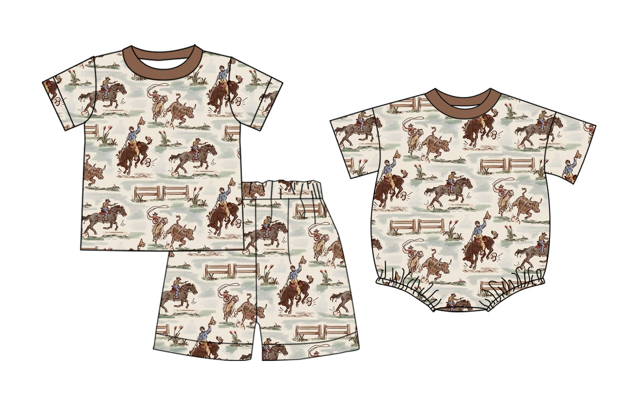 26.1.5 custom each style moq 5 eta 6-8week Sibling Sister riding horse baby boy short sleeve shorts sets and romper match design