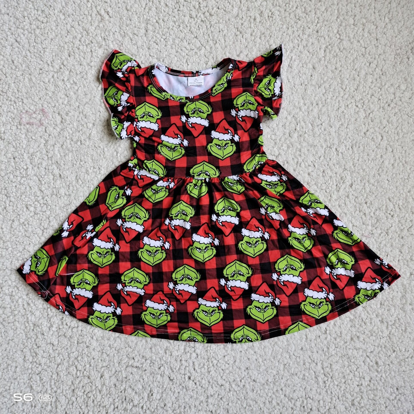 Green monster red and black plaid flying sleeve dress 绿怪红黑格子飞袖裙