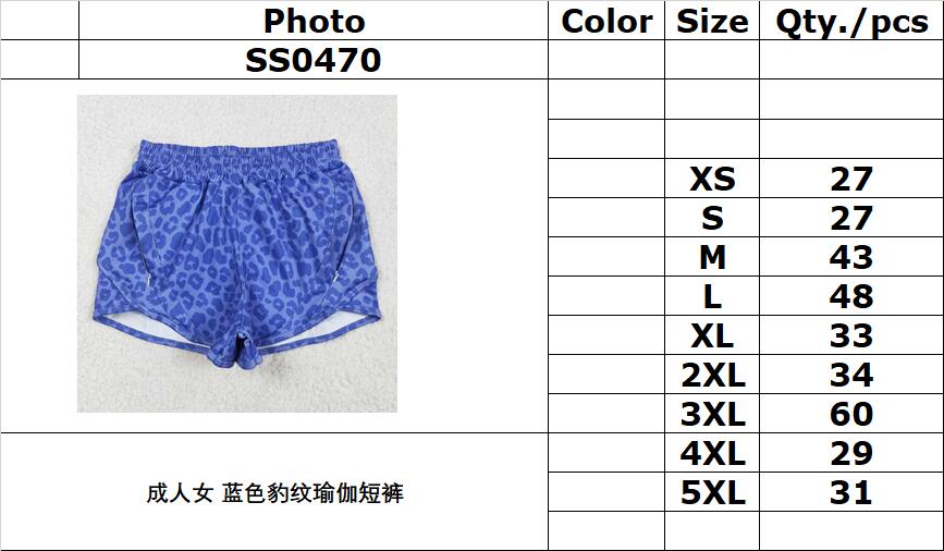 RTS NO MOQ SS0470 Adult female blue leopard print yoga shorts