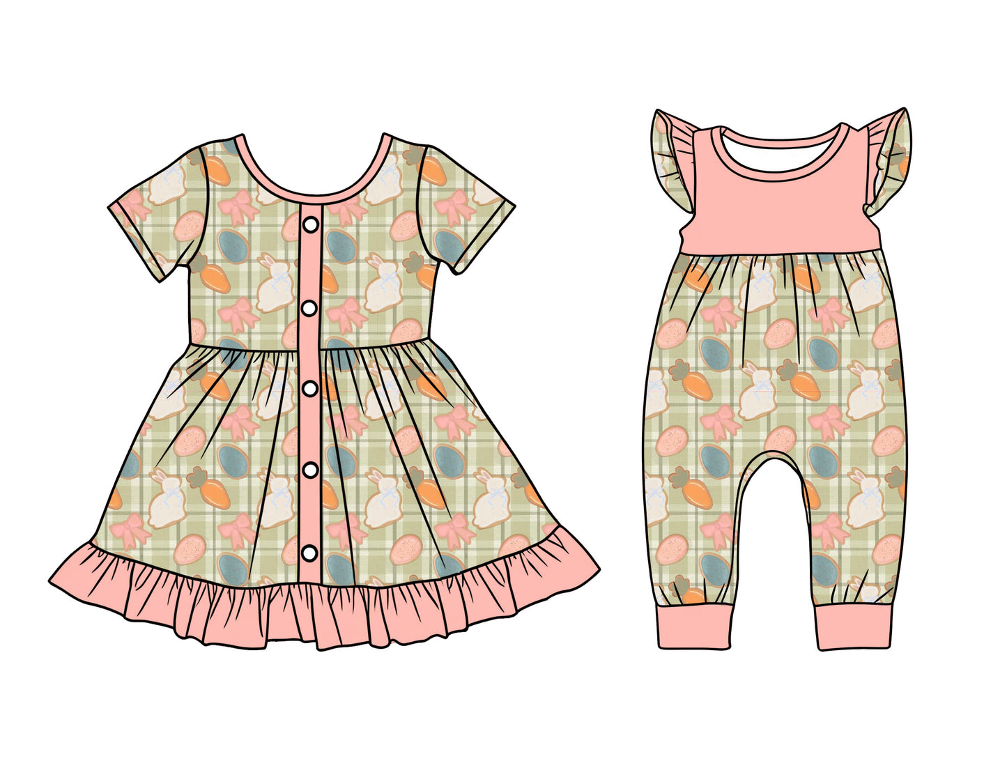 26.1.7 custom each style moq 5 eta 6-8week Sibling Sister bunny bow baby short sleeve romper and dress match design