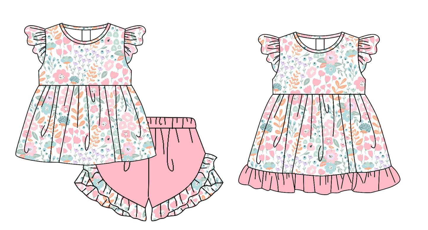 25.11.21 custom each style moq 5 eta 6-8week Sibling Sister floral baby short sleeve shorts sets and dress match design