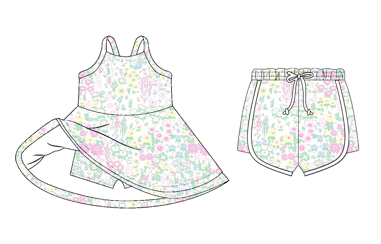 26.1.7 custom each style moq 5 eta 6-8week Sibling Sister floral baby short sleeve dress and shorts match design