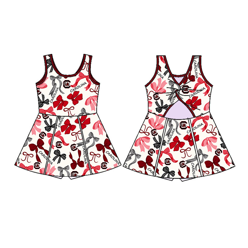 Custom moq 5 mix sizes summer teams baby girls clothes team brick red short sleeve skirts shorts sets dress 1 and dress 2 and dress 3 and dress 4-25.5.15