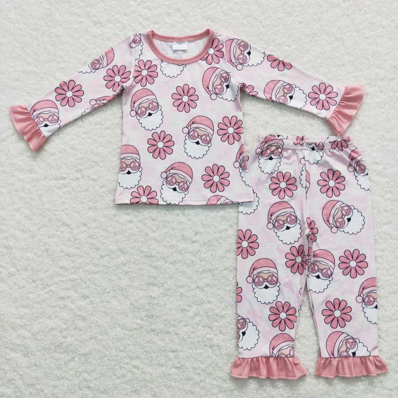 GLP0713 Glasses Santa Claus Floral Plaid Pink Lace Long Sleeve Pants Suit
