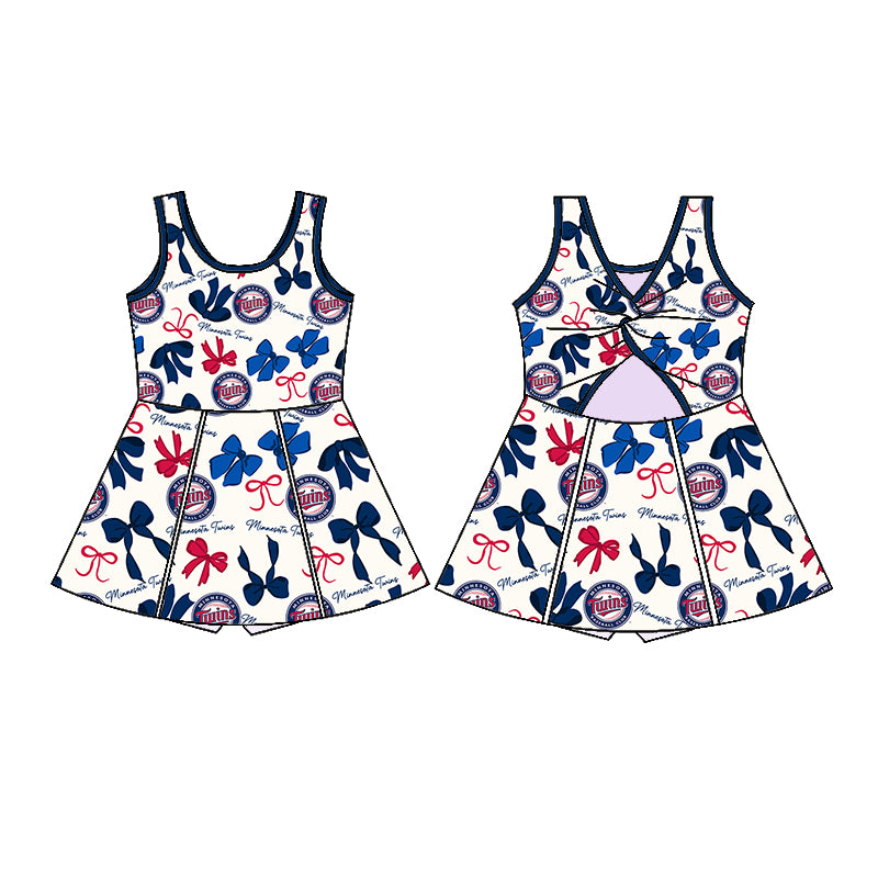 Custom moq 5 mix sizes summer teams baby girls clothes team blue short sleeve skirts shorts sets dress 1 and dress 2 and dress 3 and dress 4-25.5.21