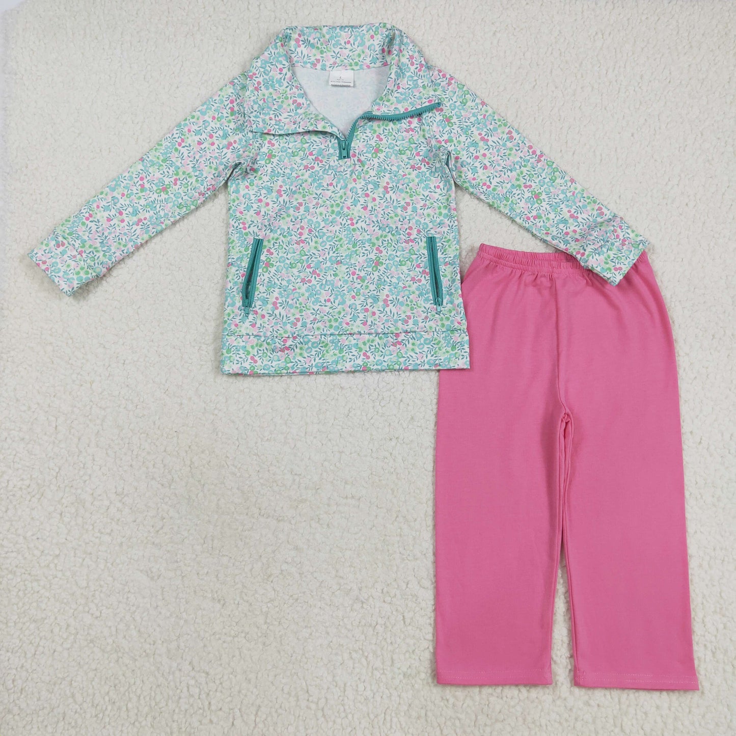 RTS NO MOQ(In Stock) GLP2414 Rose red long-sleeved zippered pantsuit with floral and leaf closure