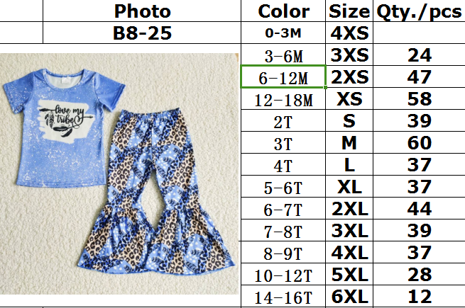 B8-25 Short-sleeved top English alphabet leopard trousers