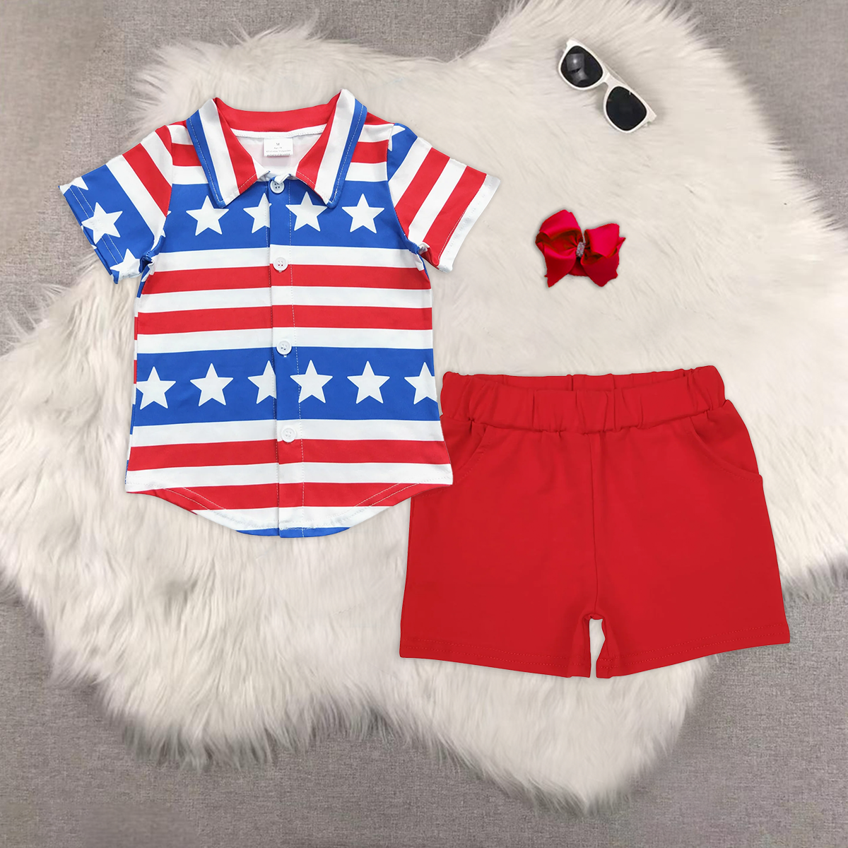 rts no moq BT0196+SS0270 baby boy clothes short-sleeved top red shorts sets