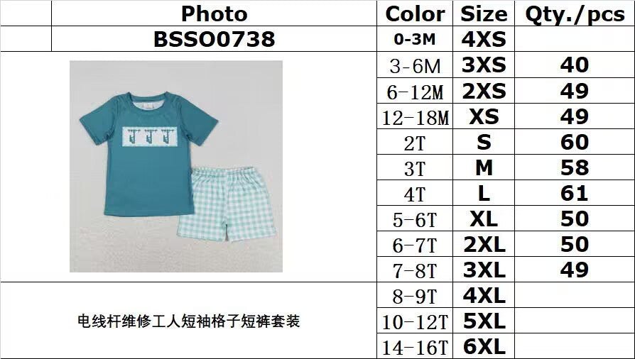 rts no moq BSSO0738 Telephone pole maintenance worker short-sleeved plaid shorts suit