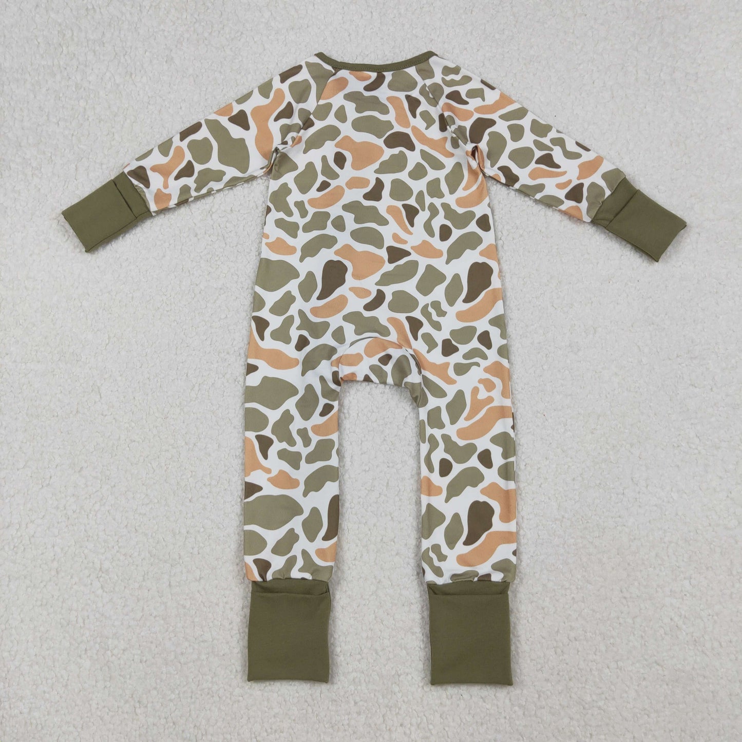 RTS NO MOQ(In Stock) LR2578 Lime and Green Camouflage Long-Sleeved Bodysuit with White Zipper