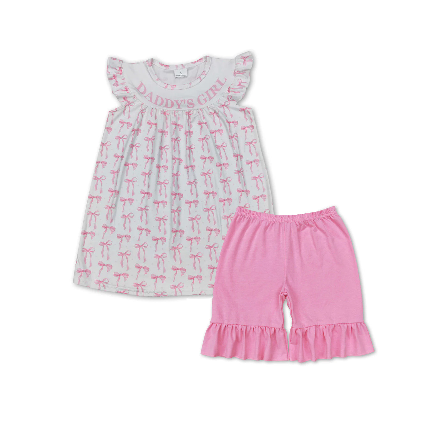 RTS NO MOQ GSD2054+SS0356 DADDY GIRL bow pink suspender dress shorts sets