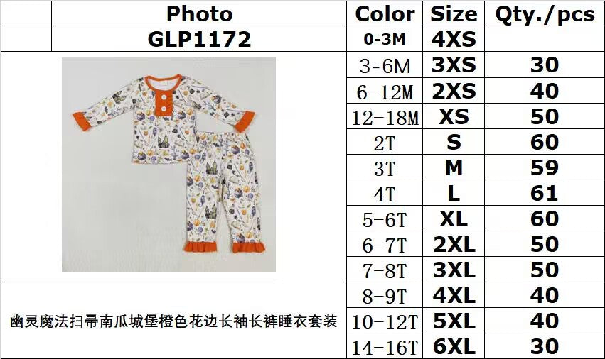 rts no moq GLP1172 Ghost Magic Broom Pumpkin Castle Orange Lace Long Sleeve