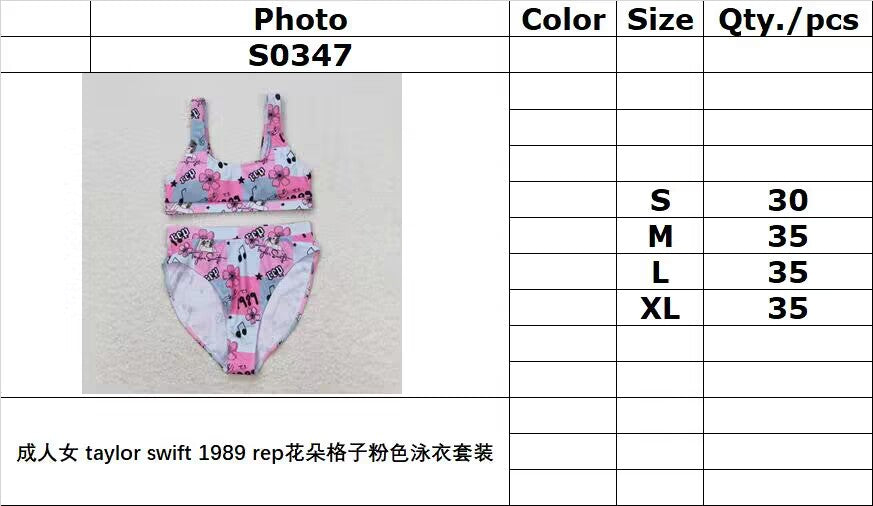 S0347 Adult female taylor swift 1989 rep flower plaid pink swimsuit suit