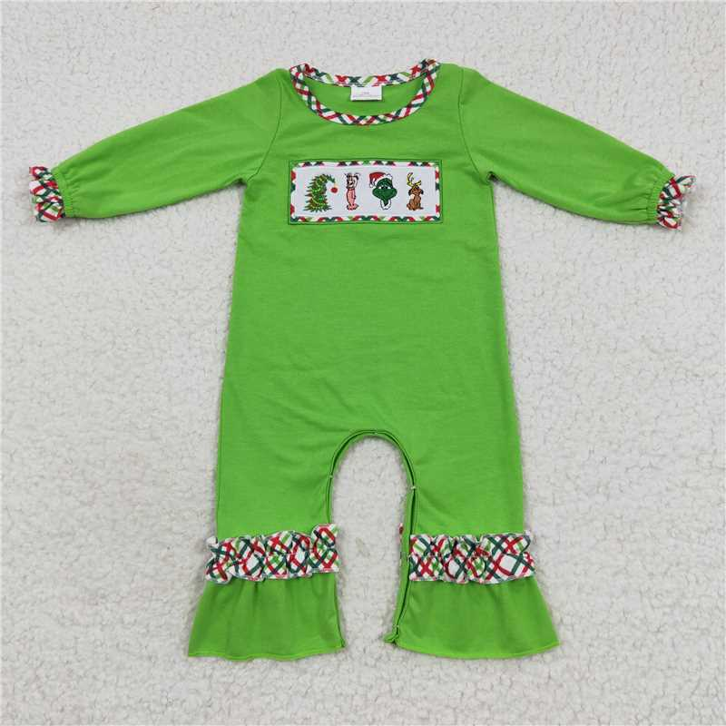RTS NO MOQ(In Stock) LR0324 Embroidered Christmas long-sleeved jumpsuit