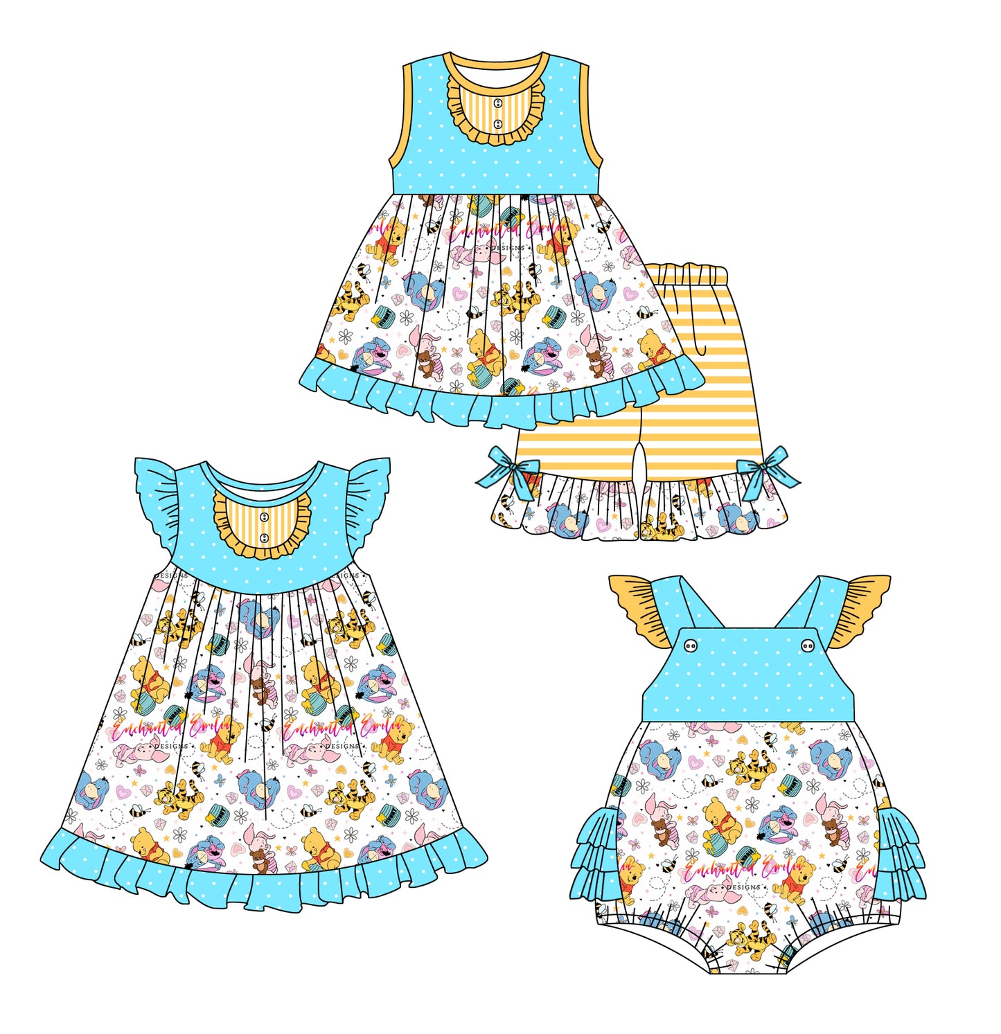 12.28 custom each style moq 5eta 4-6week Sibling Sister cartoon baby girl short sleeve shorts sets and dress and rompers match family design