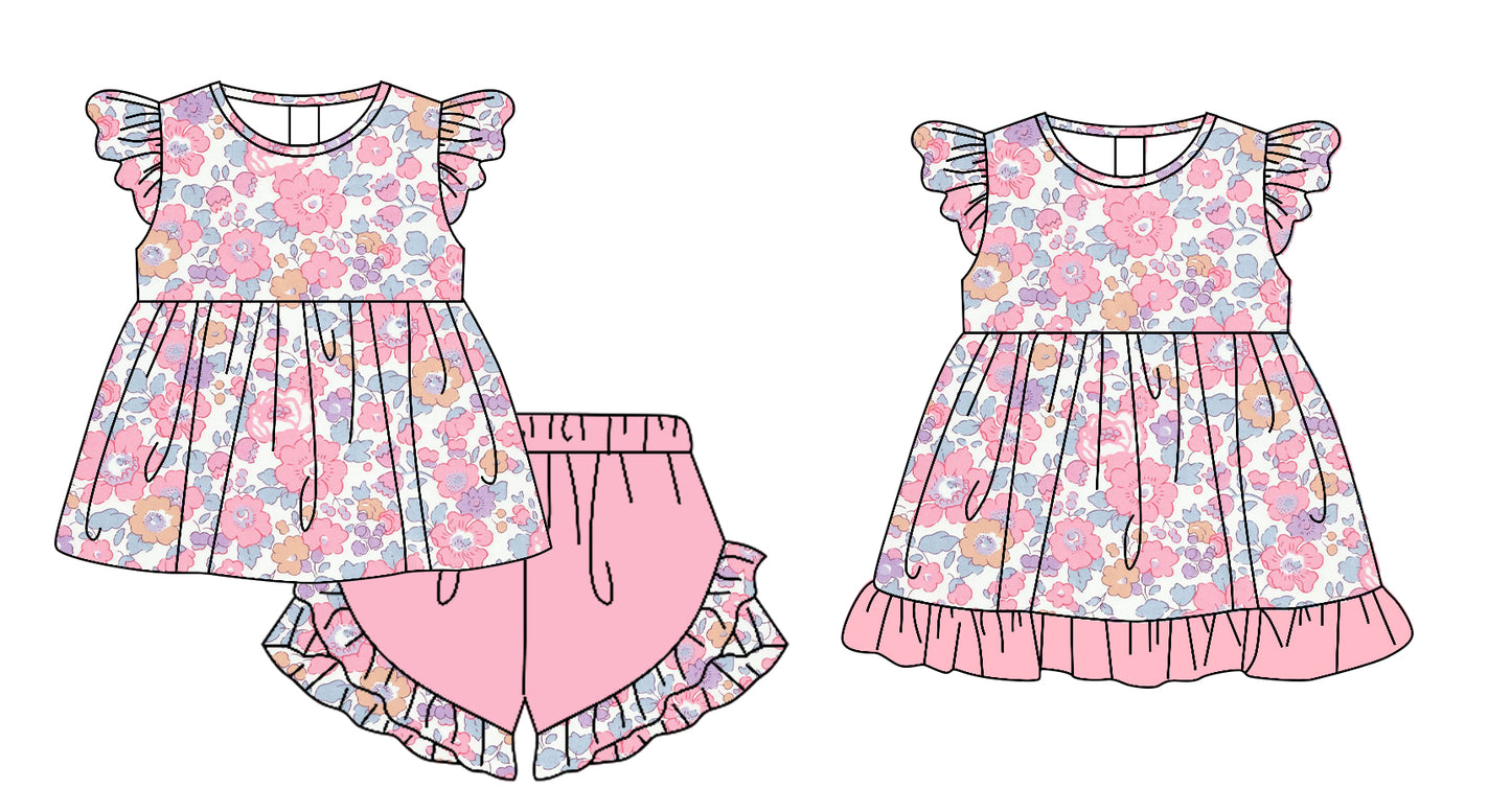25.11.21 custom each style moq 5 eta 6-8week Sibling Sister floral baby girl short sleeve shorts sets and dress match design