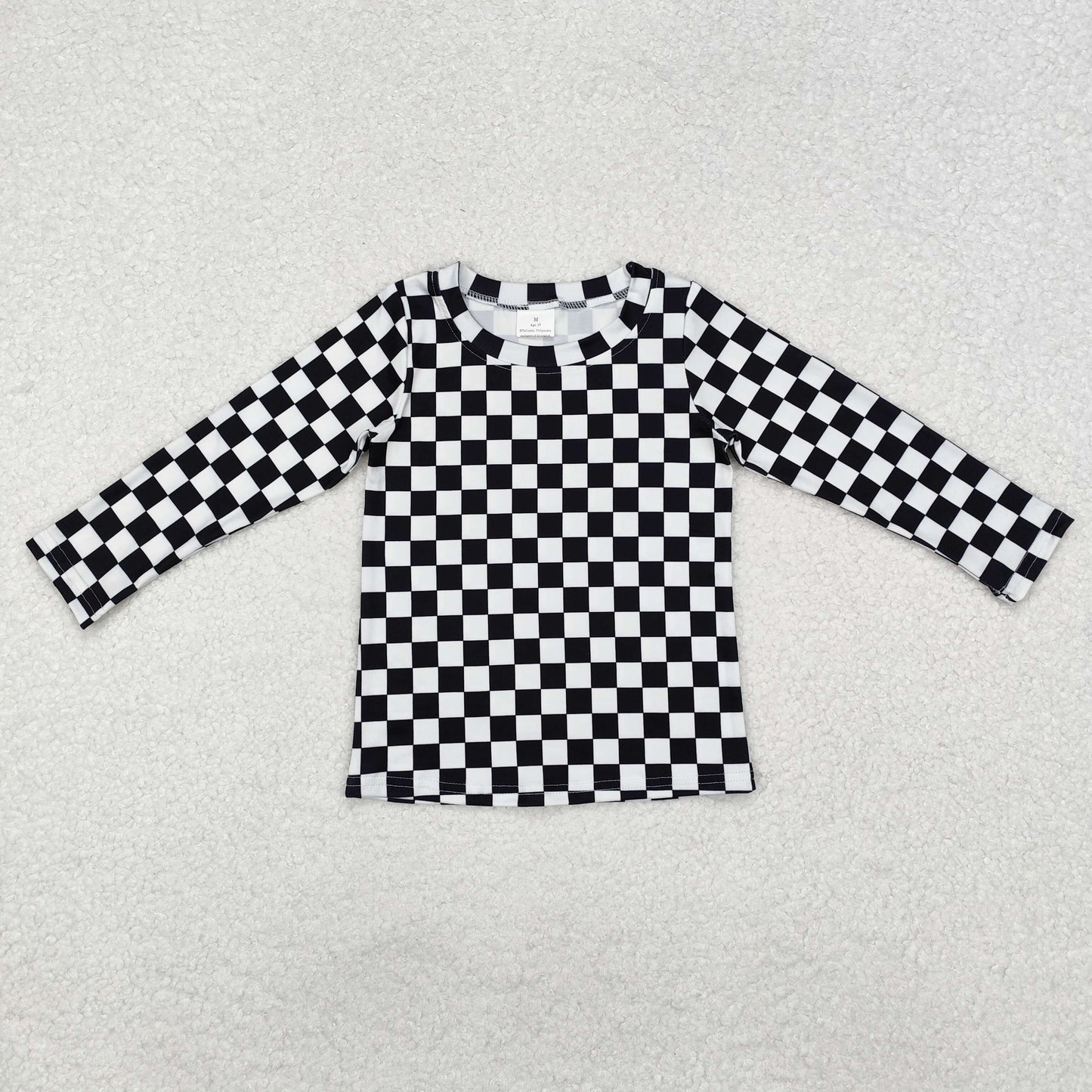 RTS NO MOQ(In Stock) GT0864 Black and white plaid long-sleeved top