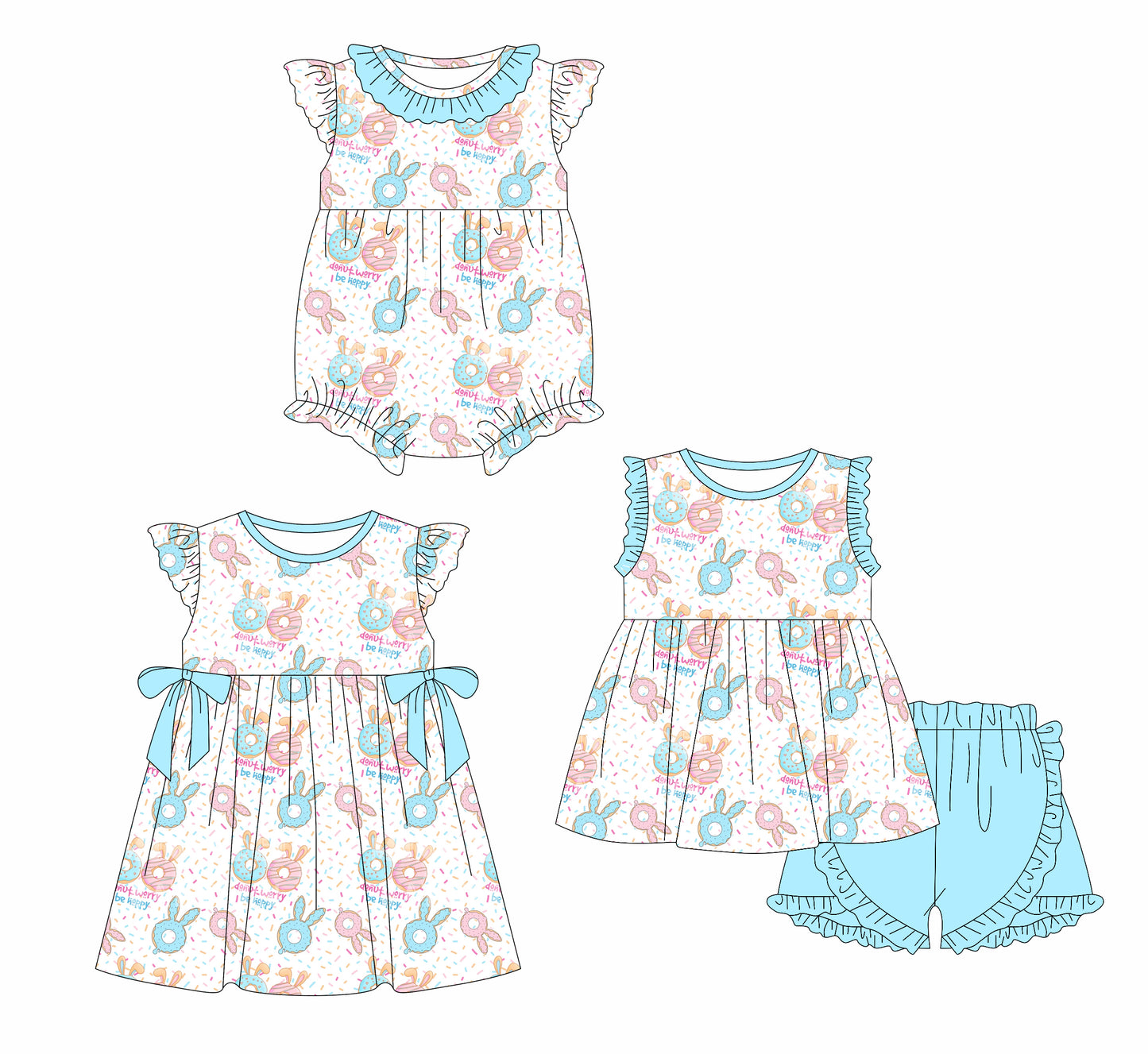 12.30 custom each style moq 5eta 4-6week Sibling Sister easter rabbit baby girl short sleeve shorts sets and dress and rompers match family design