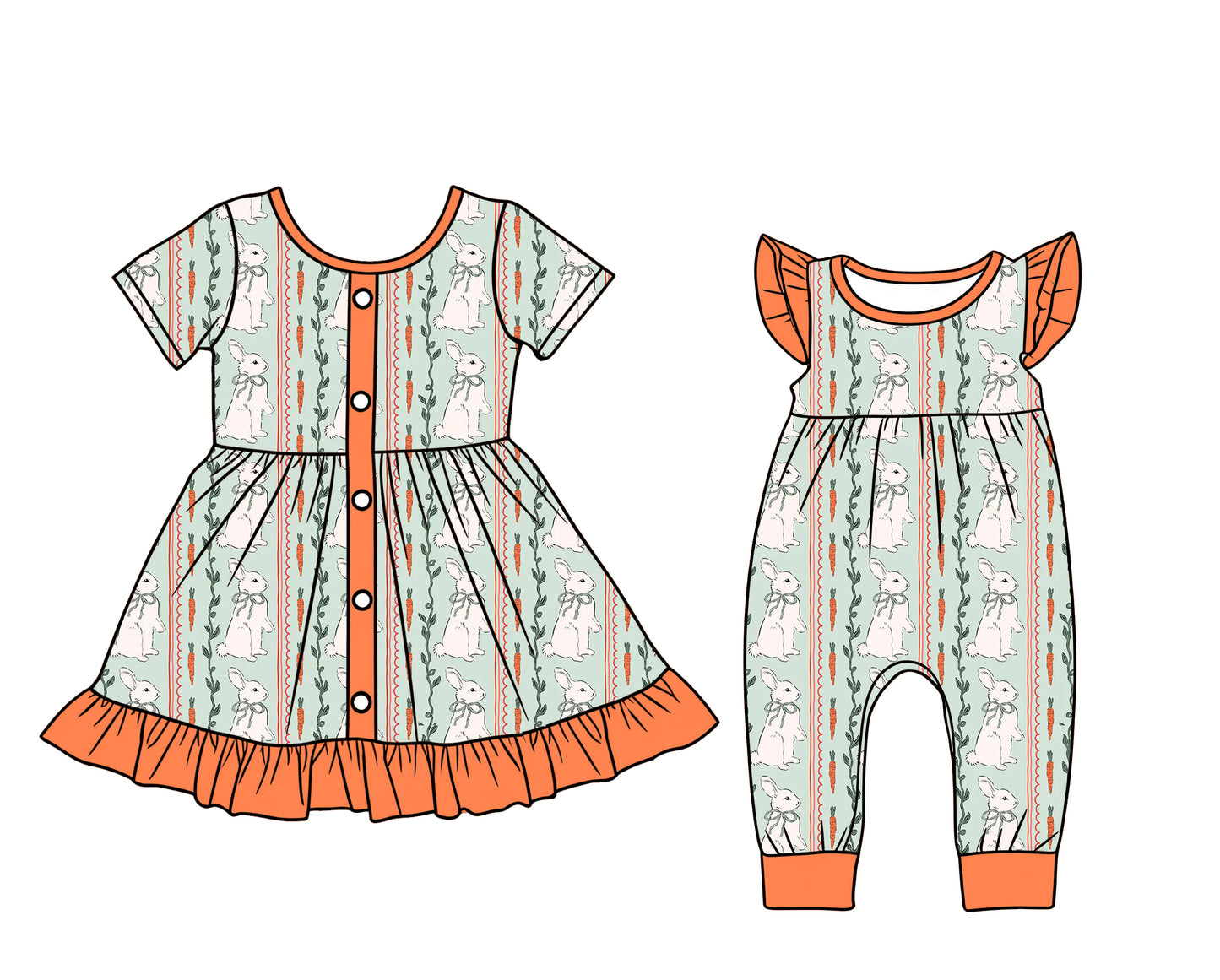 26.1.5 custom each style moq 5 eta 6-8week Sibling Sister bunny baby short sleeve romper and dress match design
