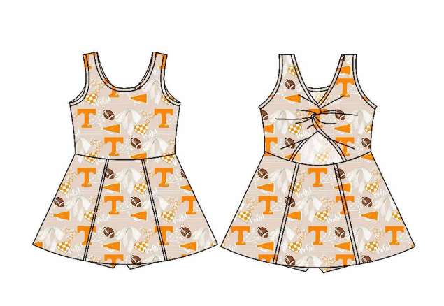Deadline: May 20 Custom no moq baby girls sets Orange short-sleeved short girls dress