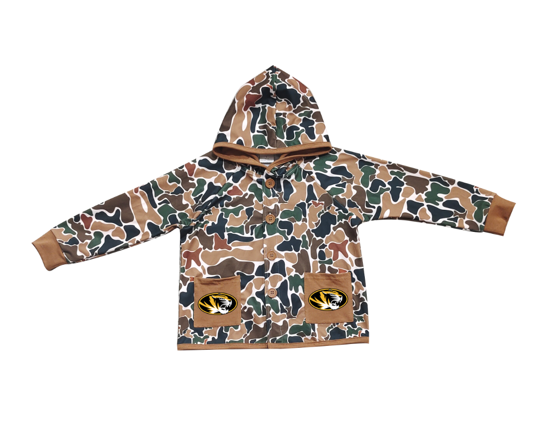 Custom moq 5 mix size milk silk baby boys clothes team summer camouflage button hooded long sleeve top-25.11.25