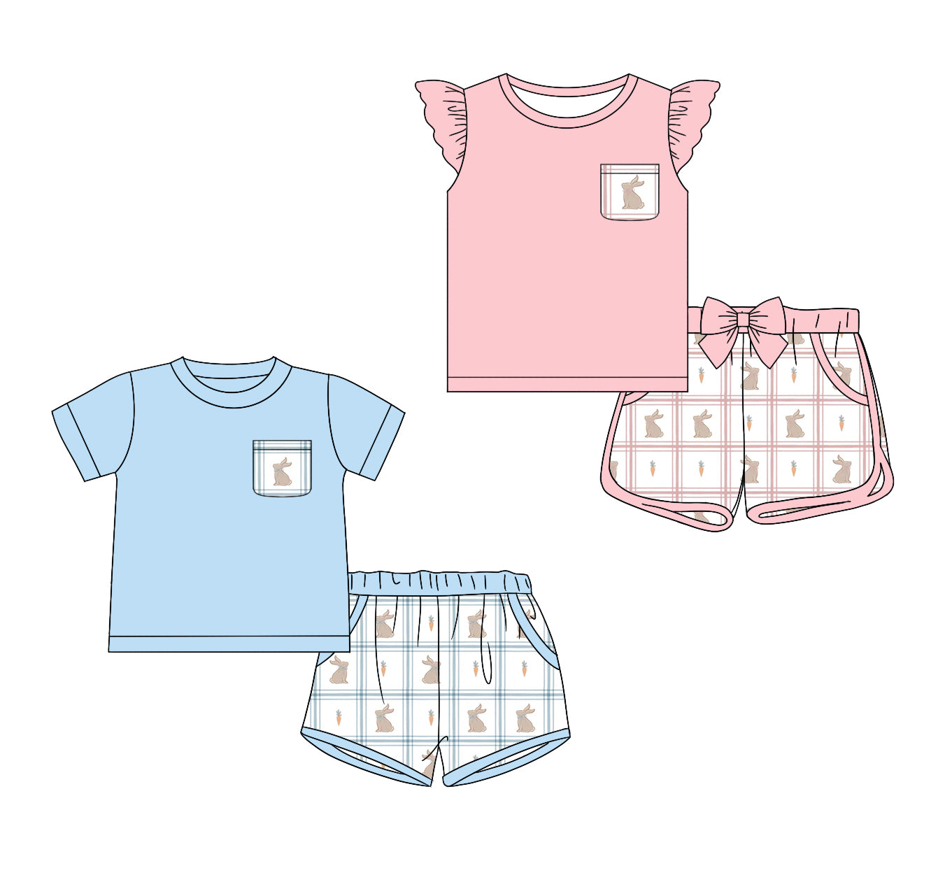26.1.5 custom each style moq 5 eta 6-8week Sibling Sister bunny baby girl short sleeve shorts sets 2 match design